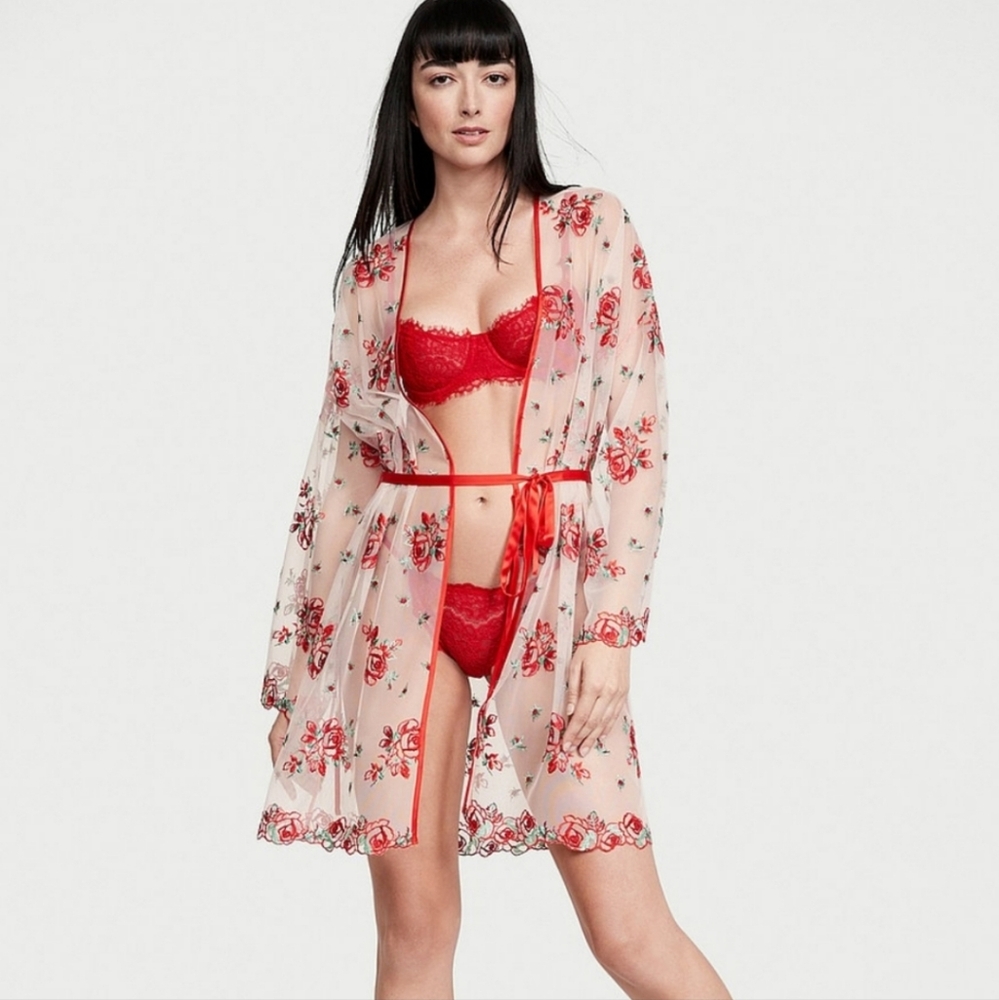 Victoria's Secret Floral Embroidered  Mesh Robe